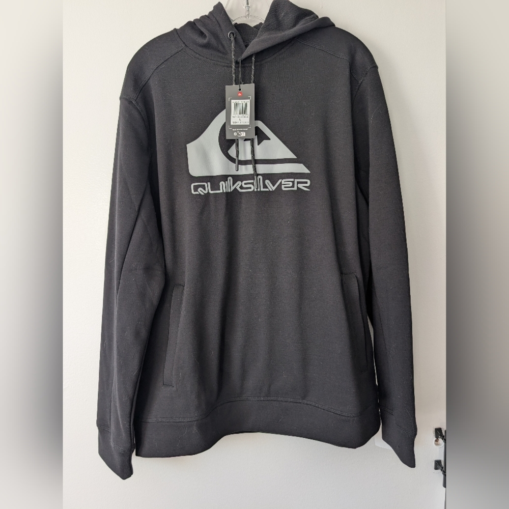 Quiksilver Men's Large Black Pullover Hoodie with Kangaroo Pockets